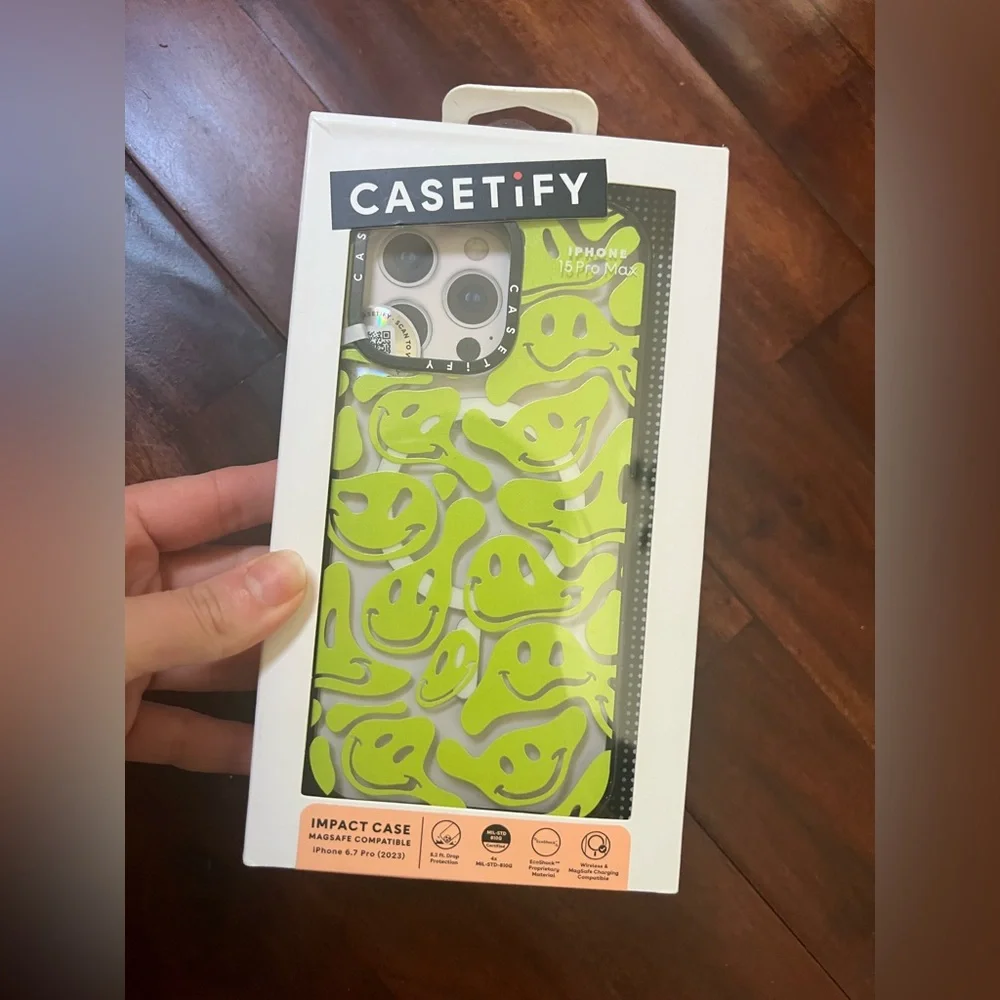 Casetify Iphone 15 Pro Max case new Acid Smiles Neon Green